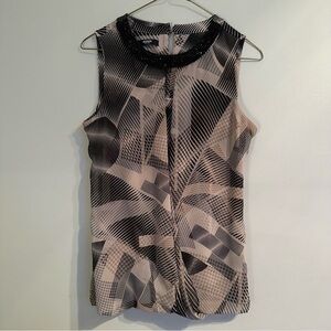 Alfani Beige and black patterned sleeveless blouse with beaded neckline